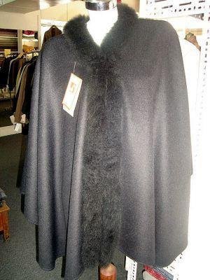 Cape,poncho, Baby Alpaca Wool And Fur Collar Outerwear