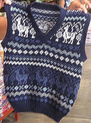 Blue Vest for Kids with a peruvian design, alpacawool