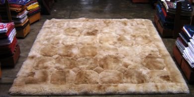 Peruvian light Beige alpaca fur rug, rhombus design, 220 x 200 cm