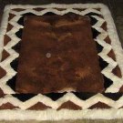 Brown alpaca fur rug with white Ornaments, 190 x 140 cm