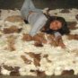 Baby alpaca fur carpet from the Andes, brown and white spots, 90 x 60 cm