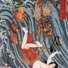 "Samurai Fighting Sea Creatures"Japanese Art Print