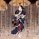 "Ladies in Rain" Japanese Print by Kuniyoshi Art Japan