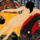 "Nude Playing With Cat" Japanese Art Print cats Yoshida