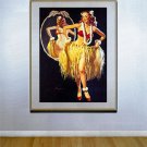 "Sexy Hula Girl" HUGE Old Hawaii Hula surfing Print