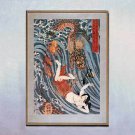 Samurai Fighting Sea Creatures 15x22 Japanese Print Asian Art Japan Warrior