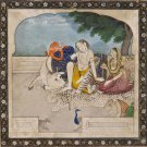 THE HOLY FAMILY AT REST 15x22  Shiva India Painting Art Print Parvati Hindu