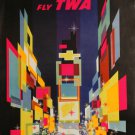Vintage David Klein TWA Poster New York City Mid Century Modern Times Square