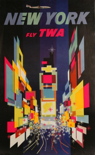 Vintage David Klein TWA Poster New York City Mid Century Modern Times Square