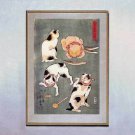 Four Happy Cats 15x22 Japanese Cat Print Kuniyoshi Asian Art Japan Warrior Sushi