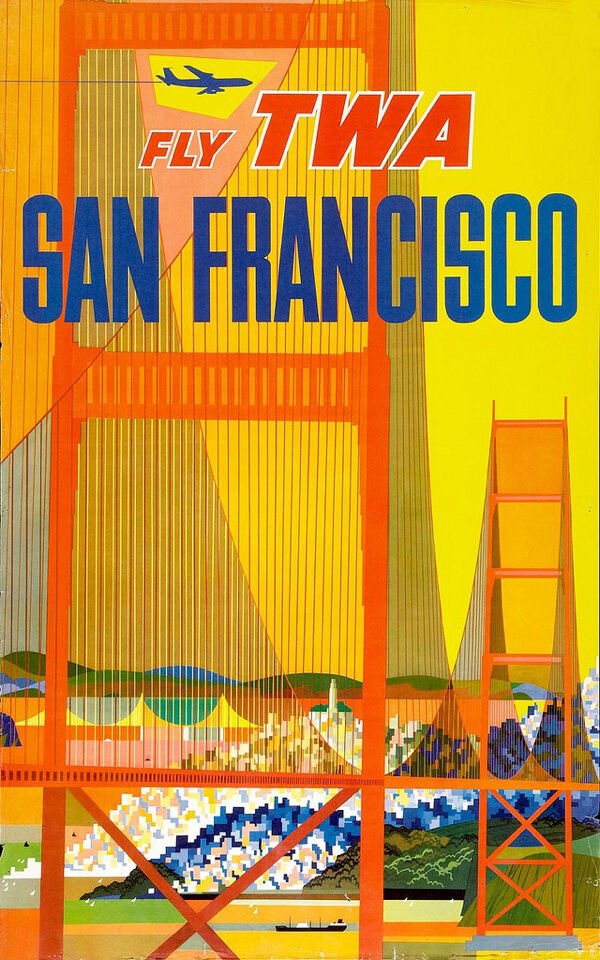 Vintage David Klein TWA Poster San Francisco California Mid Century Modern
