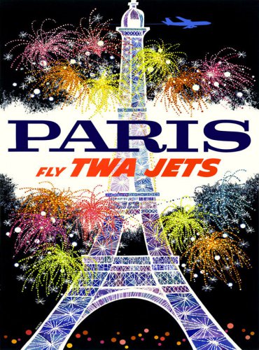 Vintage David Klein TWA Poster Paris France Mid Century Modern Eiffel Tower