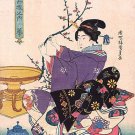 Woman arranging plum branches 15x22 Hand Numbered Japanese Print Asian Art