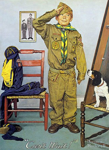 Can't Wait  22x30 Boy Scout Art Print by Norman Rockwell