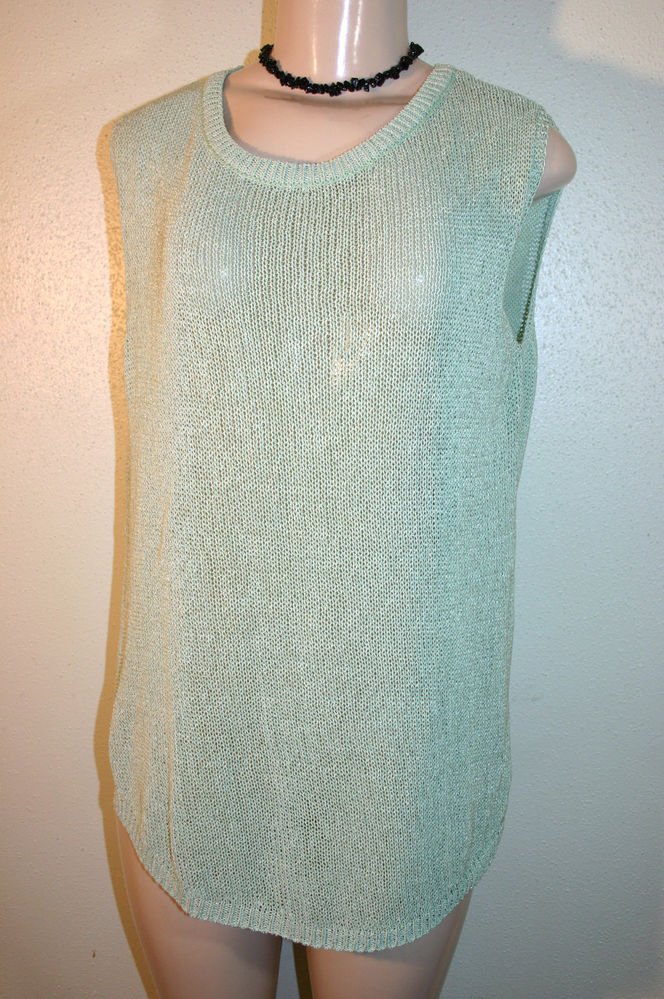 ZARA KNIT Sz M Light Green Sweater Sleeveless Crewneck Open Keyhole Back