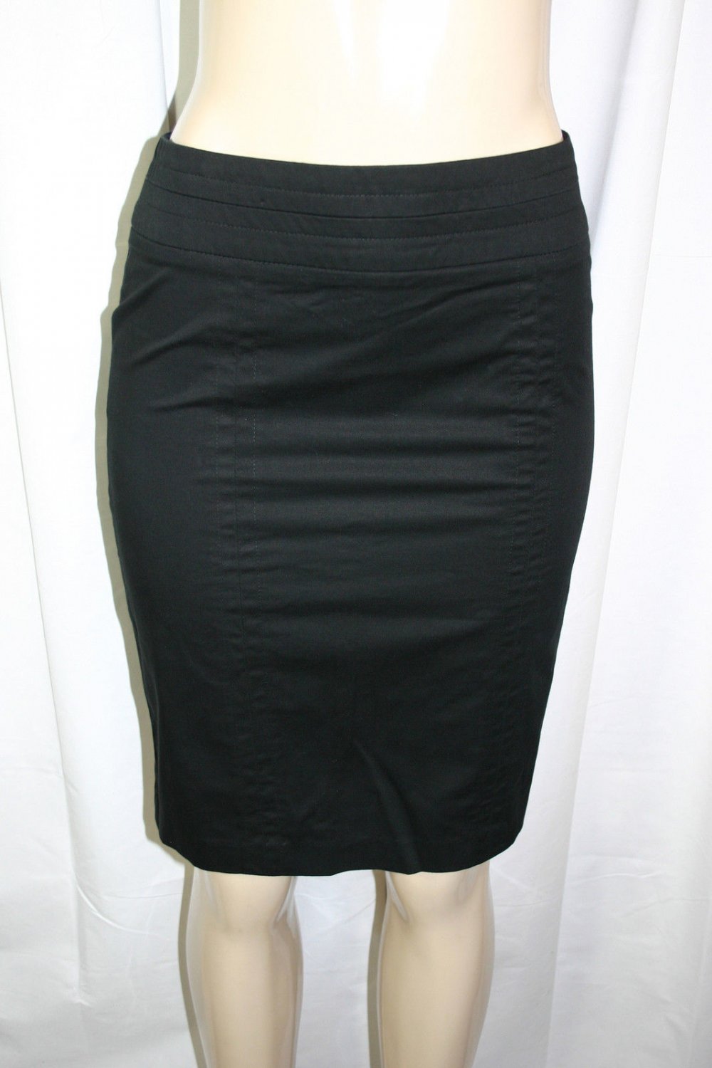 KENAR Sz 2 Solid Black Stretch Cotton Double Back Slits Pencil Skirt