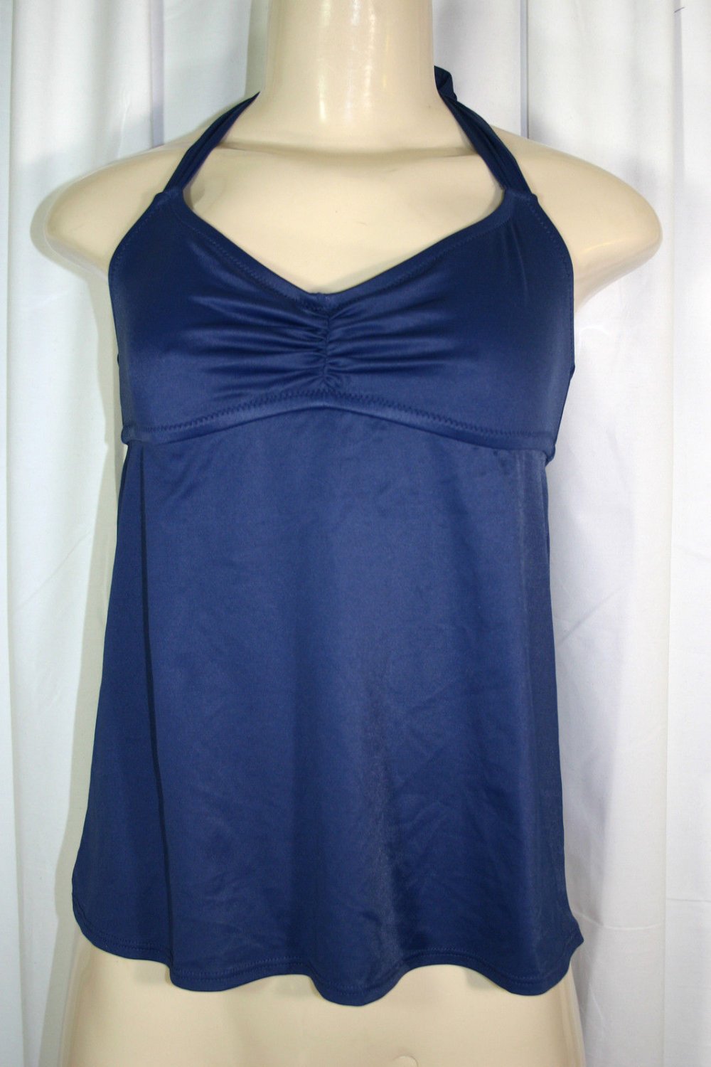 J CREW Solid Navy Blue Halter Ruched Bust Tankini Swimsuit Top Size Small