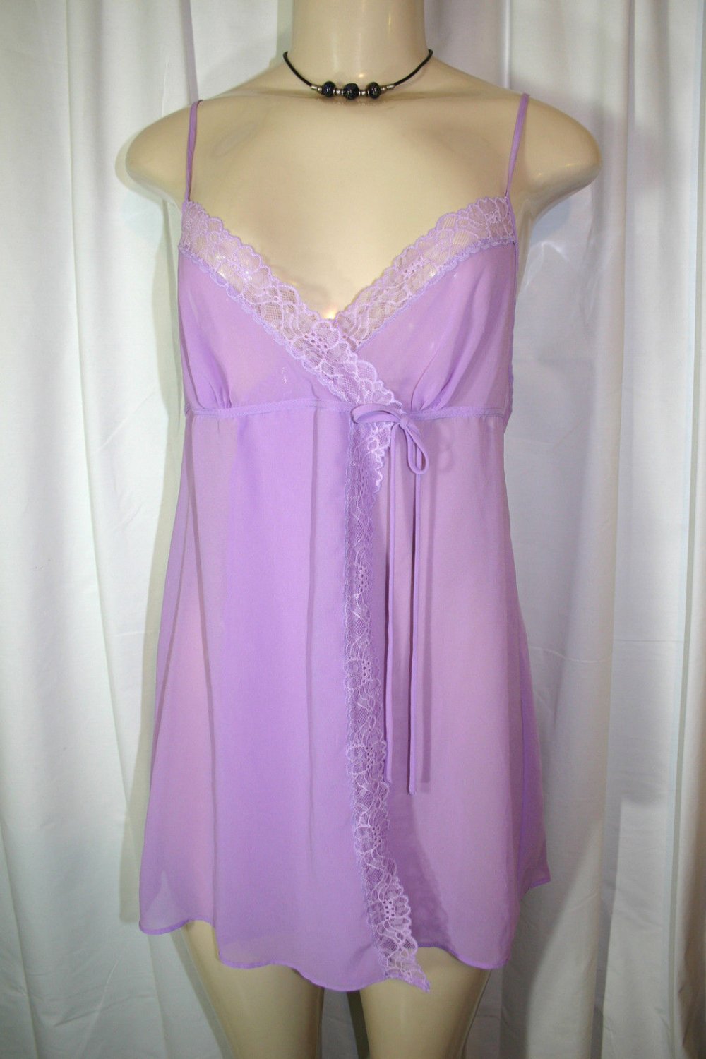 Victorias Secret Purple Lace Trim Wrap Front Babydoll Chemise Lingerie S