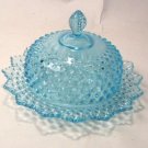 FENTON BLUE OPAL. HOBNAIL ROUND BUTTER DISH MADE FOR LEVAY
