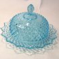 FENTON BLUE OPAL. HOBNAIL ROUND BUTTER DISH MADE FOR LEVAY
