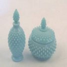 FENTON TURQUOISE HOBNAIL COLONGE & POWDER JAR