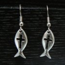 Pewter Fish w/ Cross Earrings