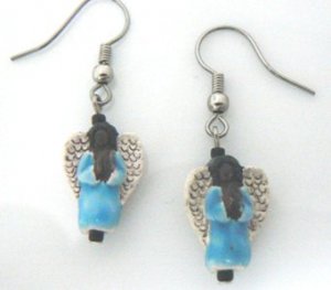 Hand Painted Ceramic Dangle Angel Earrings #02