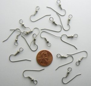French Ear Hooks Wire w/ Large 5mm Loop / Hole Silver 10 Pairs (20)