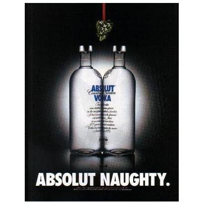 Absolut Naughty Vodka Magazine Ad Kissing Bottles Mistletoe