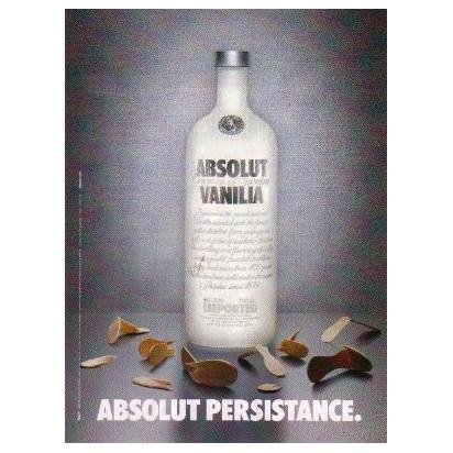 ABSOLUT PERSISTANCE Vodka Magazine Ad SPELLING ERROR (ARCHAIC)