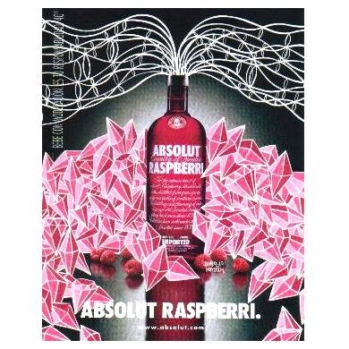 ABSOLUT RASPBERRI Vodka Magazine Ad MAYA HAYUK Spanish Text