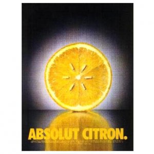ABSOLUT CITRON Vodka Magazine Ad LEMON SEEDS Black & White Background