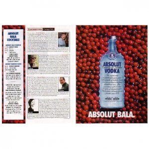 ABSOLUT BALA & Cocktail Recipe Sidebar Canadian Vodka Magazine Ad - 2 PAGES