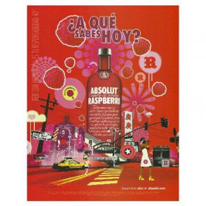 &Acirc;&iquest;A QU&Atilde;� SABES HOY? Absolut Raspberri Vodka Magazine Ad SPANISH TEXT