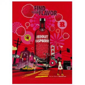 FIND YOUR FLAVOR Absolut Raspberri Vodka Magazine Ad