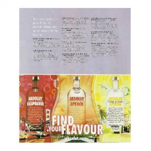 FIND YOUR FLAVOUR Absolut 3 Flavour Vodka Ad BRITISH SPELLING 1/2 PAGE
