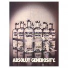 ABSOLUT GENEROSITY Vodka Magazine Ad 1984