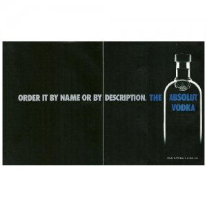 ORDER IT BY NAME OR BY DESCRIPTION. THE ABSOLUT VODKA Magazine Ad - 2 PAGES