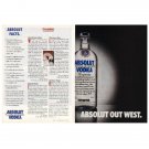 ABSOLUT OUT WEST w/ ABSOLUT FACTS Sidebar Canadian Vodka Magazine Ads- 2 PAGES