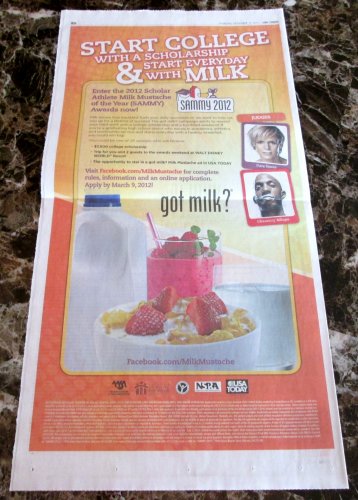 2012 SAMMY AWARDS CONTEST ENTRY got milk? USA Today Newspaper Full-Page Ad