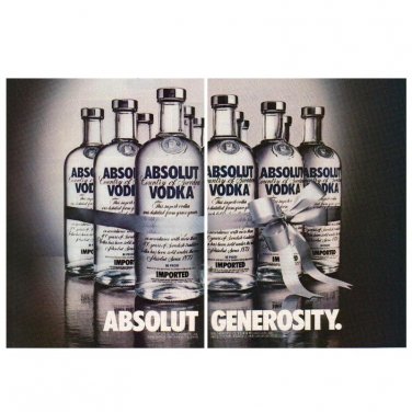 ABSOLUT GENEROSITY Vodka Magazine Ad - 2 PAGES