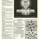 ABSOLUT 20-ONE 1/3rd Page Vodka Magazine Ad RARE! ABSOLUT 20-ONE 1/3rd Page Vodka Magazine Ad RARE!