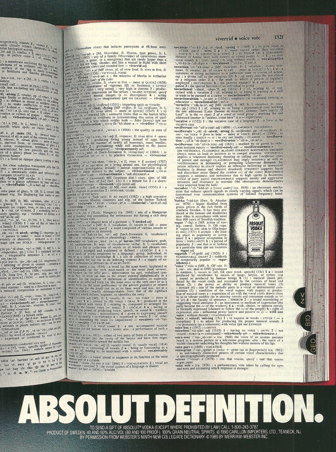 ABSOLUT DEFINITION Vodka Magazine Ad