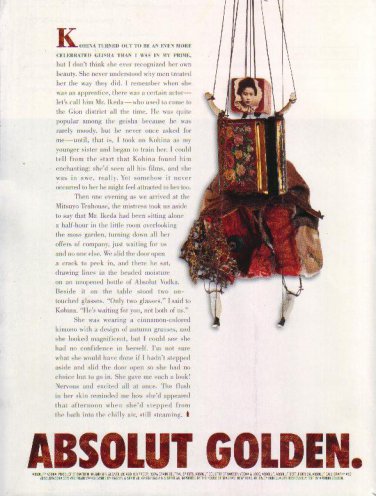 ABSOLUT GOLDEN Vodka Magazine Ad w/ Text by Arthur Golden