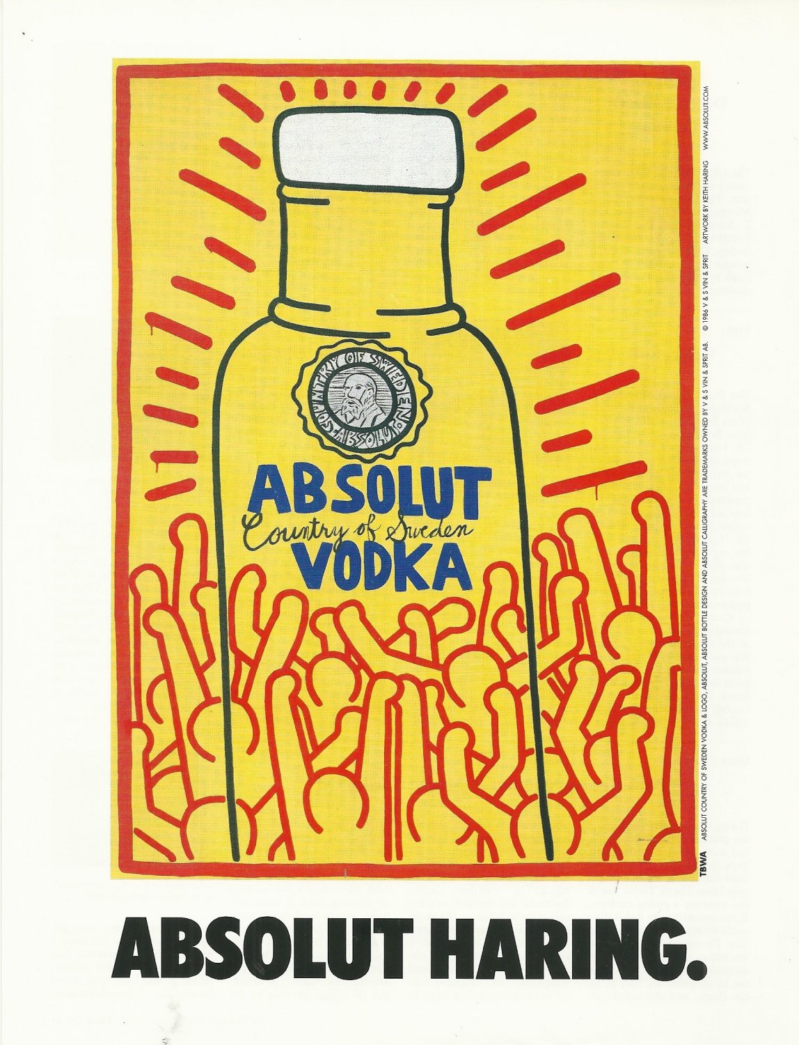 ABSOLUT HARING Italian Version Vodka Magazine Ad w/ Artwork by Keith Haring