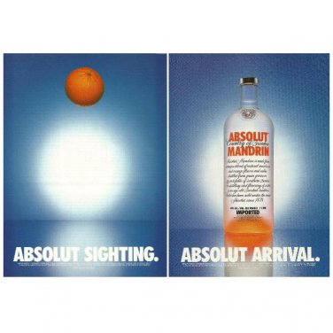 ABSOLUT SIGHTING and ABSOLUT ARRIVAL Canadian Vodka Magazine Ads - 2 PAGES