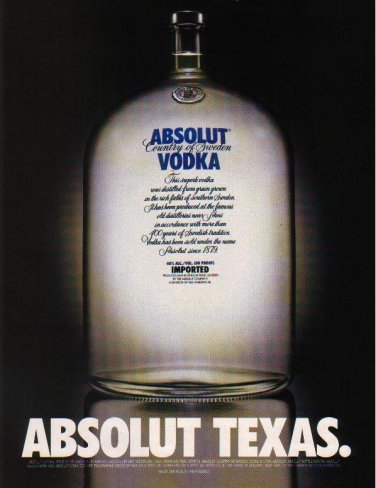 ABSOLUT TEXAS Vodka Magazine Ad NOT COMMON!