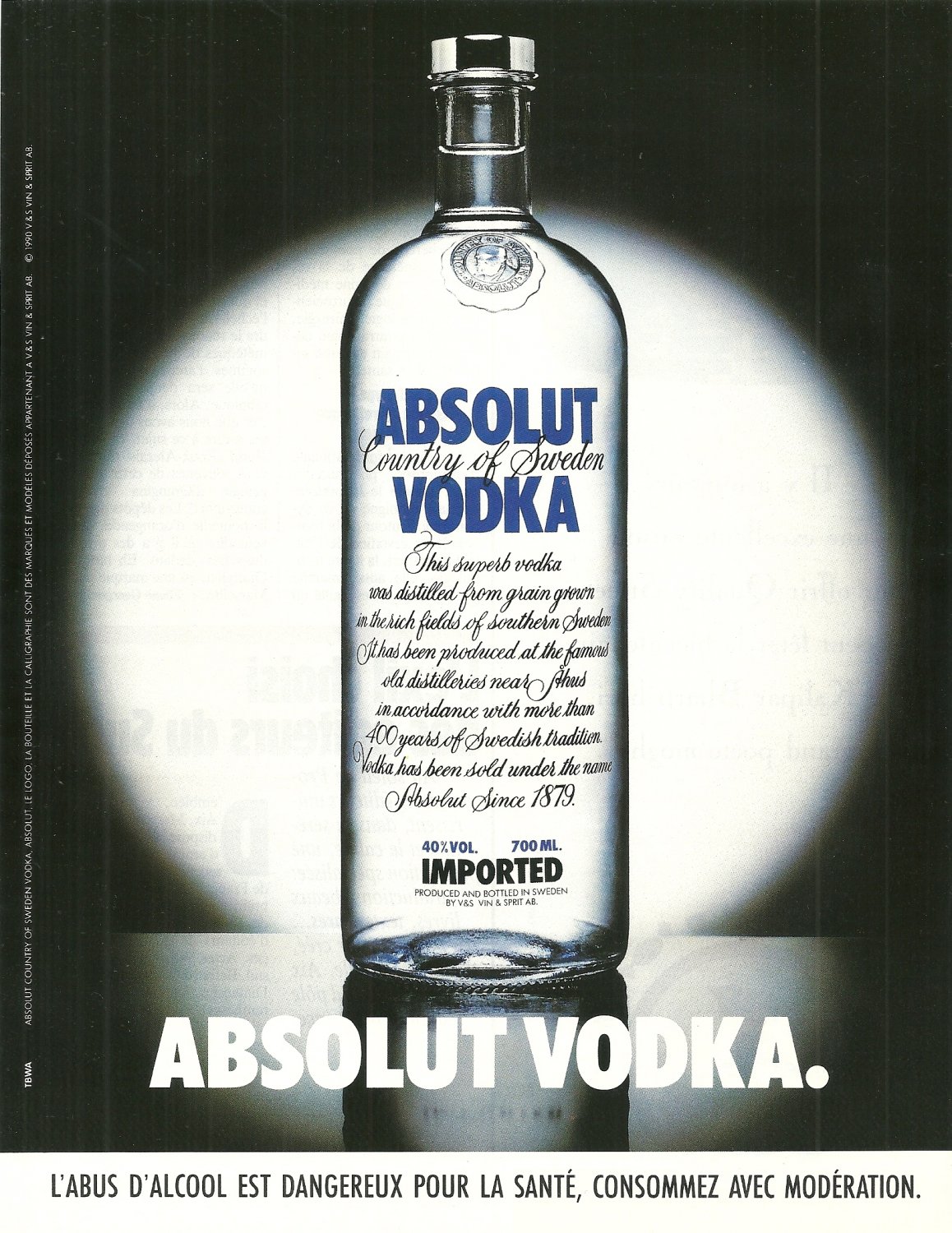 ABSOLUT VODKA Vodka Magazine Ad From France VERY HARD TO FIND!