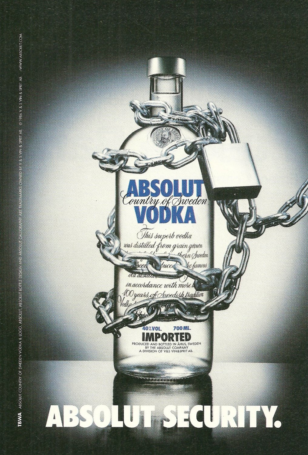 ABSOLUT SECURITY Small Size British Vodka Magazine Ad