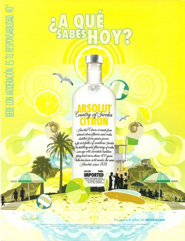 &Acirc;&iquest;A QU&Atilde;� SABES HOY? Absolut Citron Vodka Magazine Ad SPANISH TEXT
